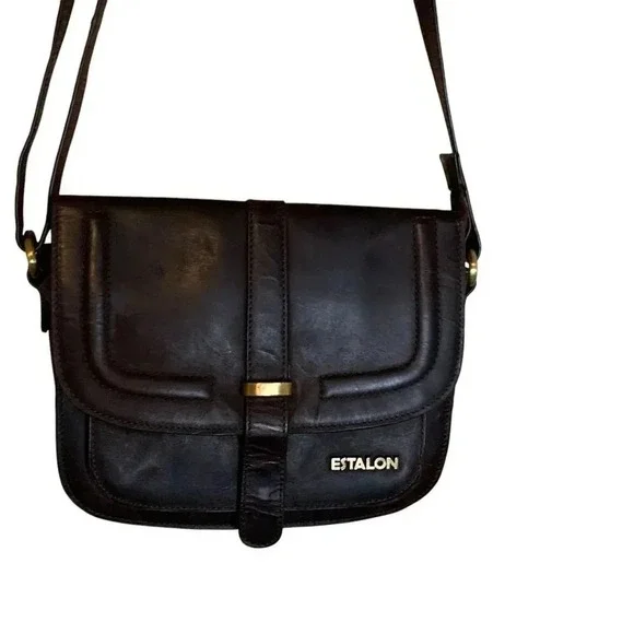 Estalon Brown Leather Multi Pocket Crossbody Travel Purse Sling Saddle Satchel - Picture 12 of 12